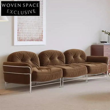 Plush Suede Fabric Sectional Sofa, Down Feather Cushions, Stainless Steel Frame