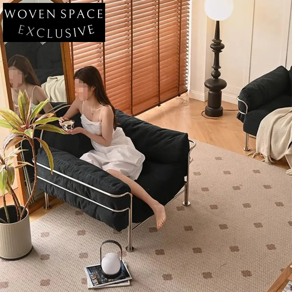 Plush Suede Fabric Sectional Sofa, Down Feather Cushions, Stainless Steel Frame