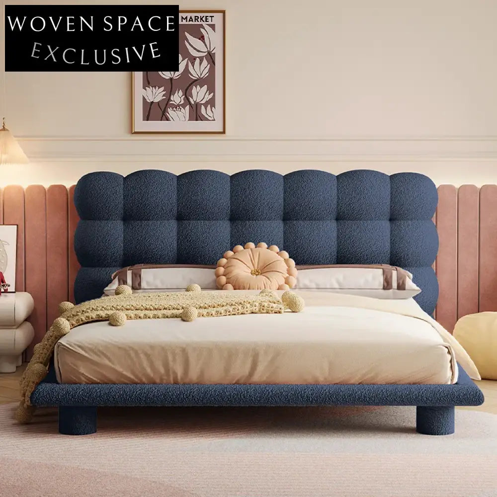 Plush Teddy Fabric Bubble Headboard Bed Frame for Modern Bedroom Comfort
