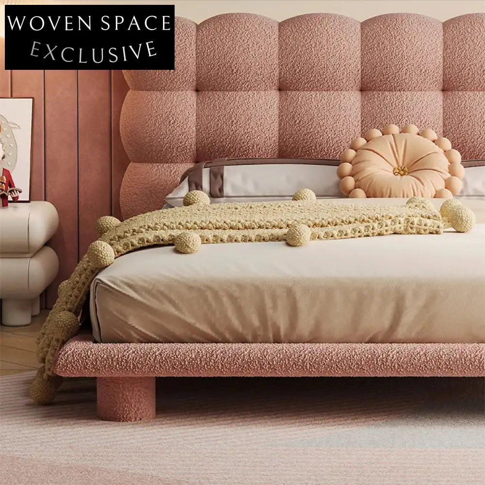 Plush Teddy Fabric Bubble Headboard Bed Frame for Modern Bedroom Comfort