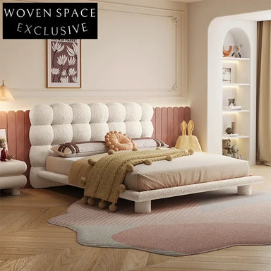Plush Teddy Fabric Bubble Headboard Bed Frame for Modern Bedroom Comfort