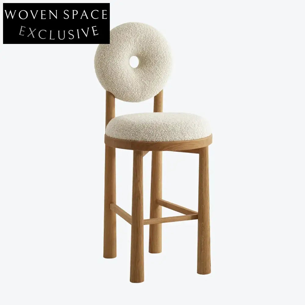 Plush Teddy Fabric High Bar Stool with Wooden Frame and Armrests