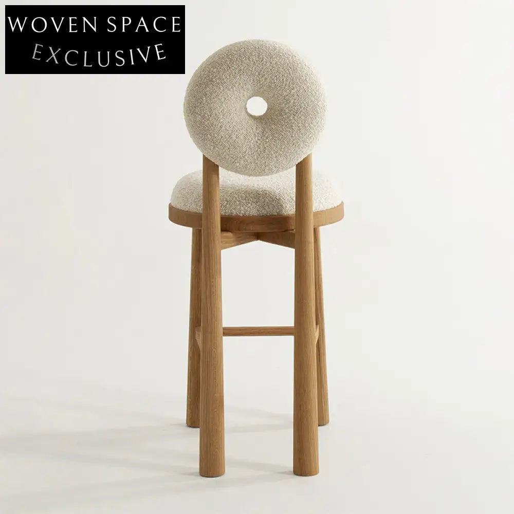 Plush Teddy Fabric High Bar Stool with Wooden Frame and Armrests