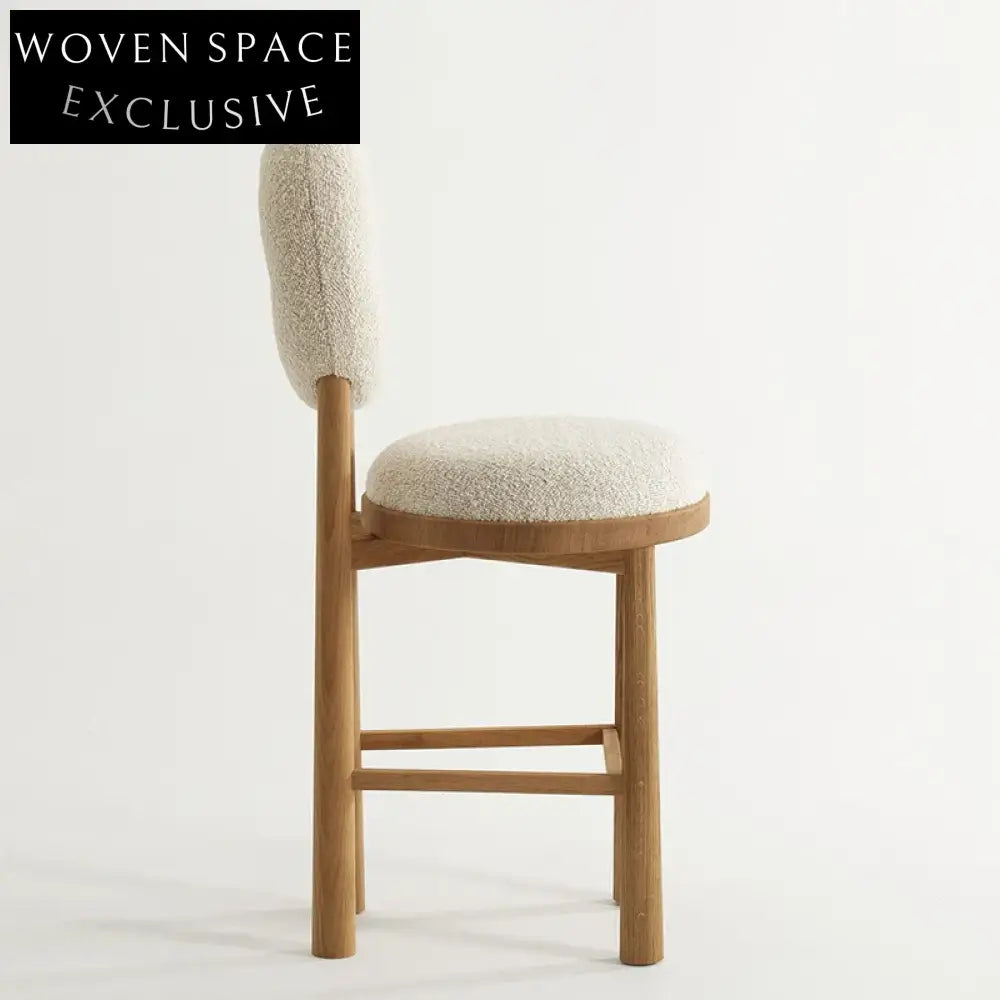 Plush Teddy Fabric High Bar Stool with Wooden Frame and Armrests