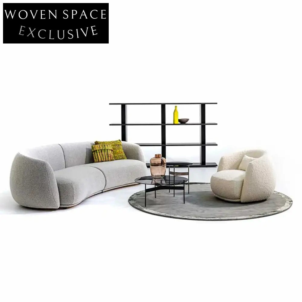 Plush Teddy Fabric L-Shaped Sectional Sofa for Modern Living Room