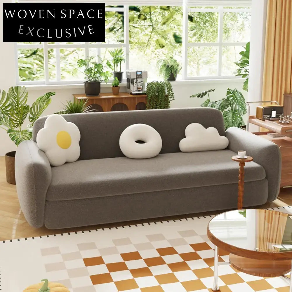 Plush Teddy Fabric Lamb Wool Convertible Folding Sofa Bed for Compact Spaces