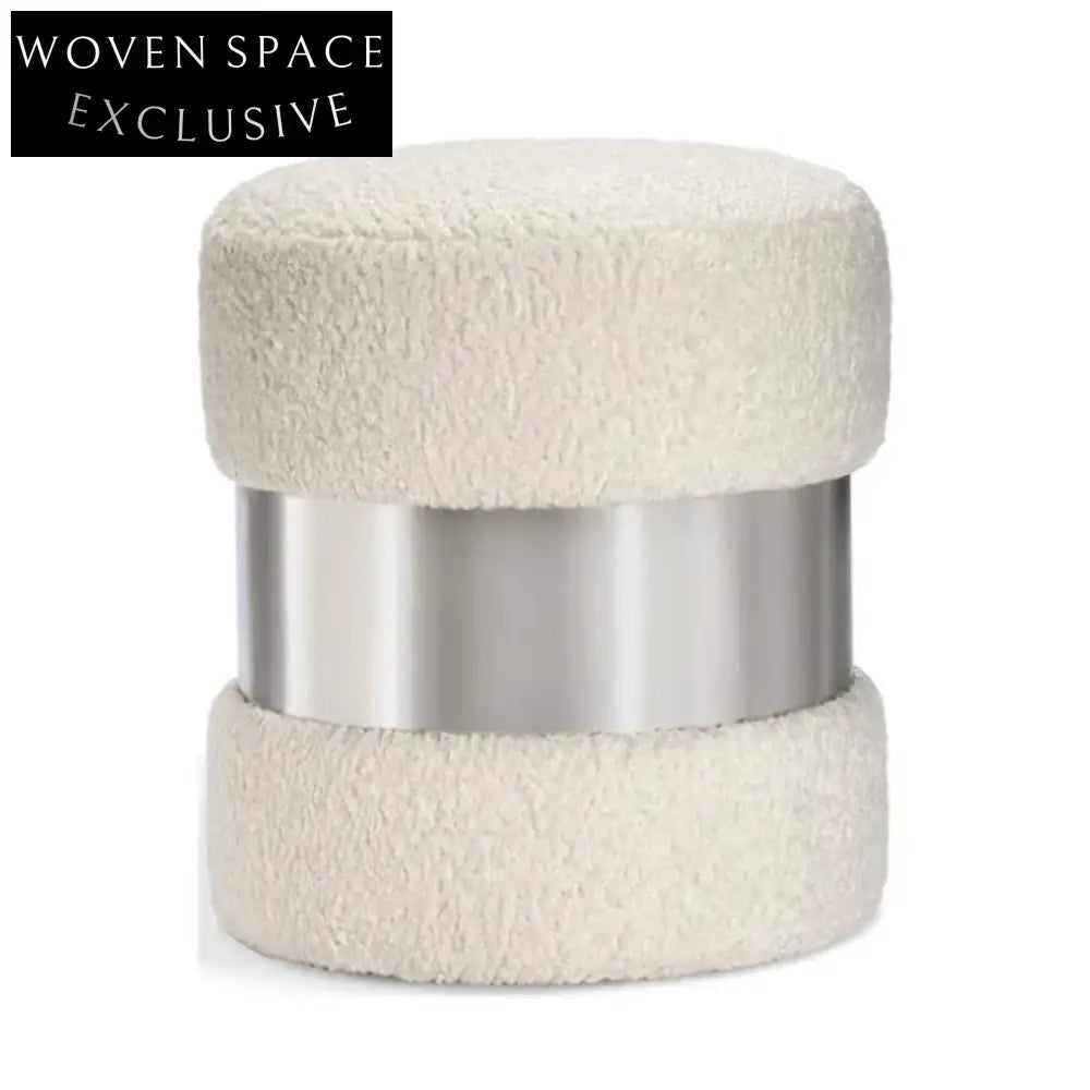 Plush Teddy Fabric Lamb Wool Round Accent Ottoman Stool for Living Room