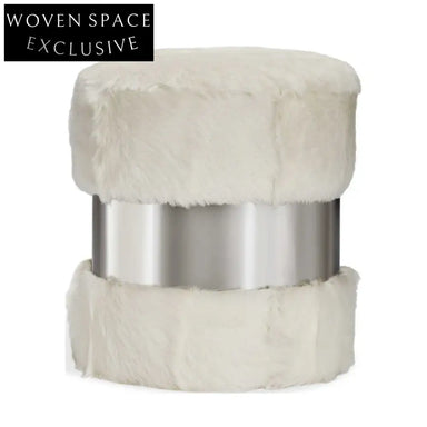 Plush Teddy Fabric Lamb Wool Round Accent Ottoman Stool for Living Room