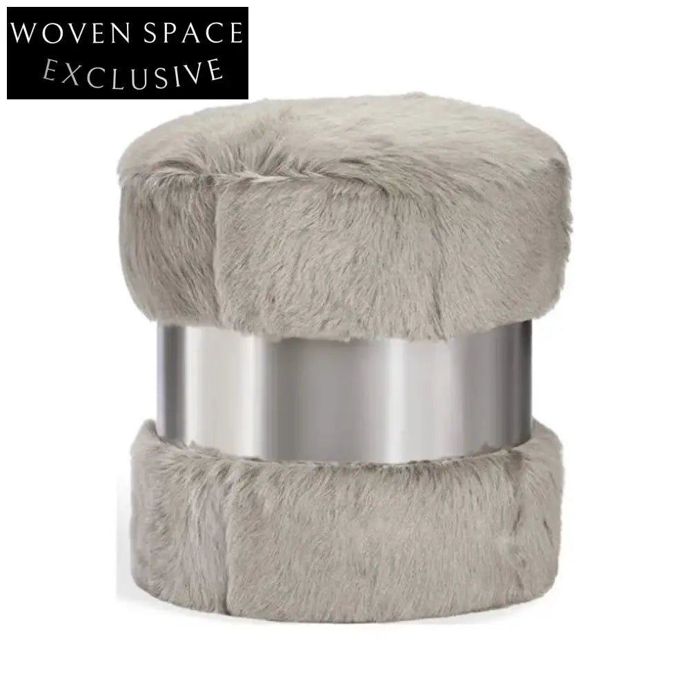 Plush Teddy Fabric Lamb Wool Round Accent Ottoman Stool for Living Room