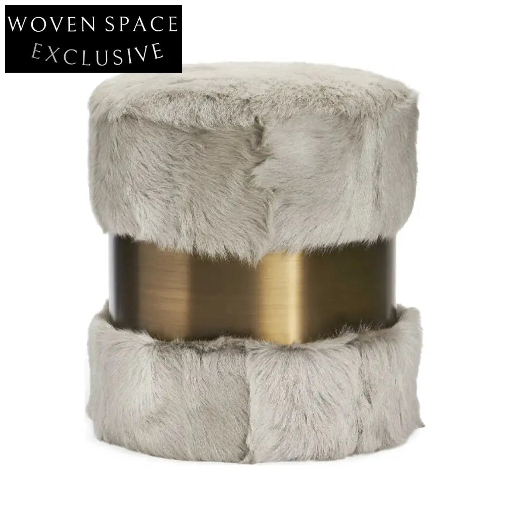 Plush Teddy Fabric Lamb Wool Round Accent Ottoman Stool for Living Room