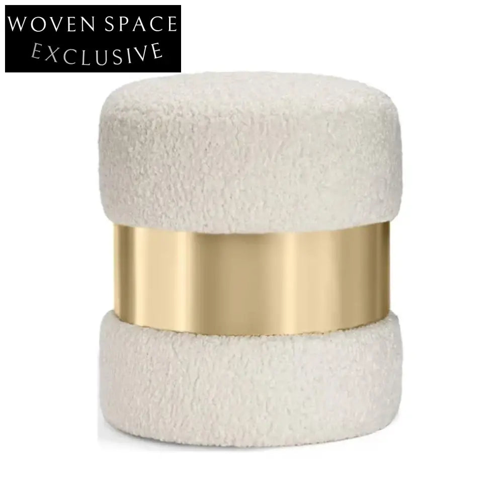 Plush Teddy Fabric Lamb Wool Round Accent Ottoman Stool for Living Room