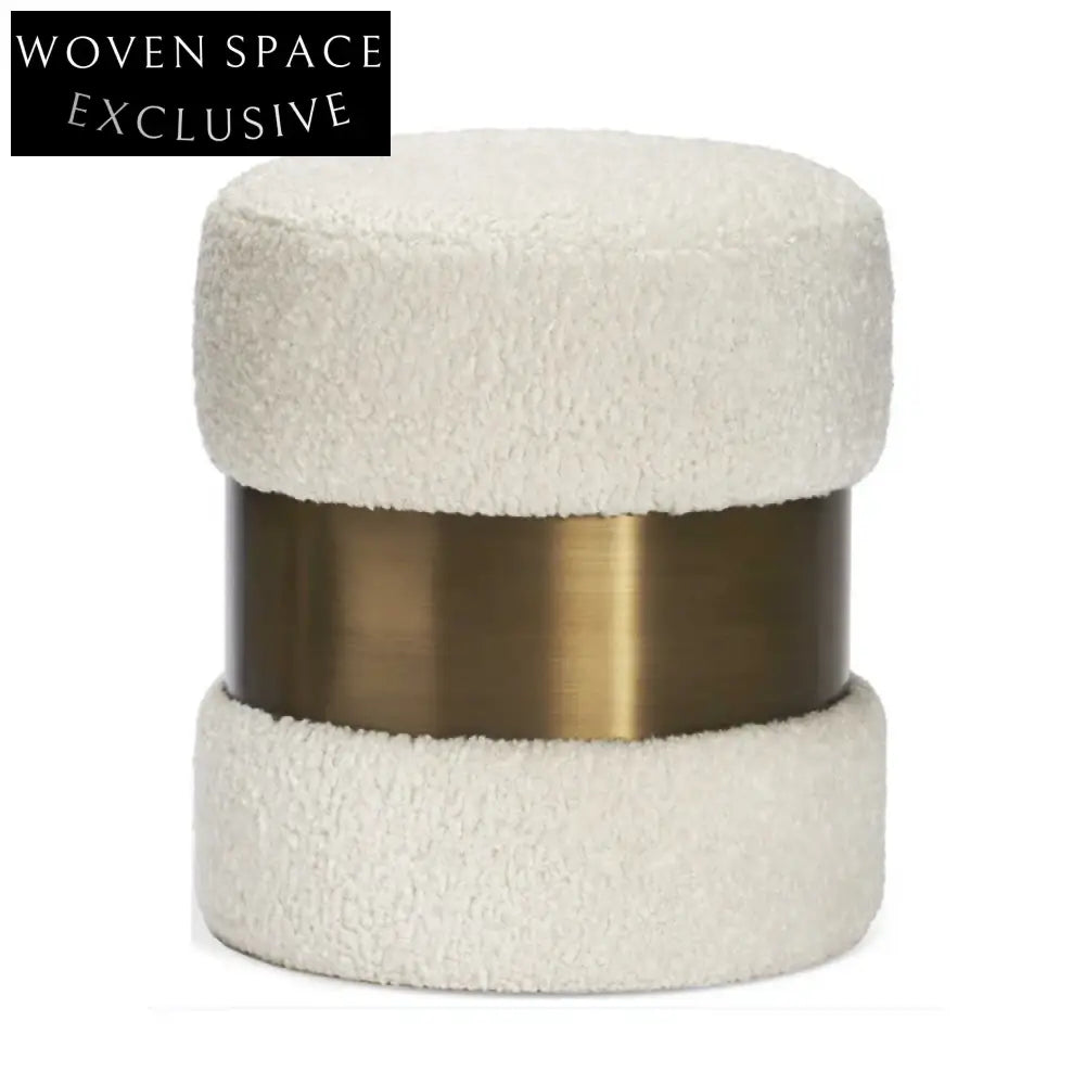 Plush Teddy Fabric Lamb Wool Round Accent Ottoman Stool for Living Room