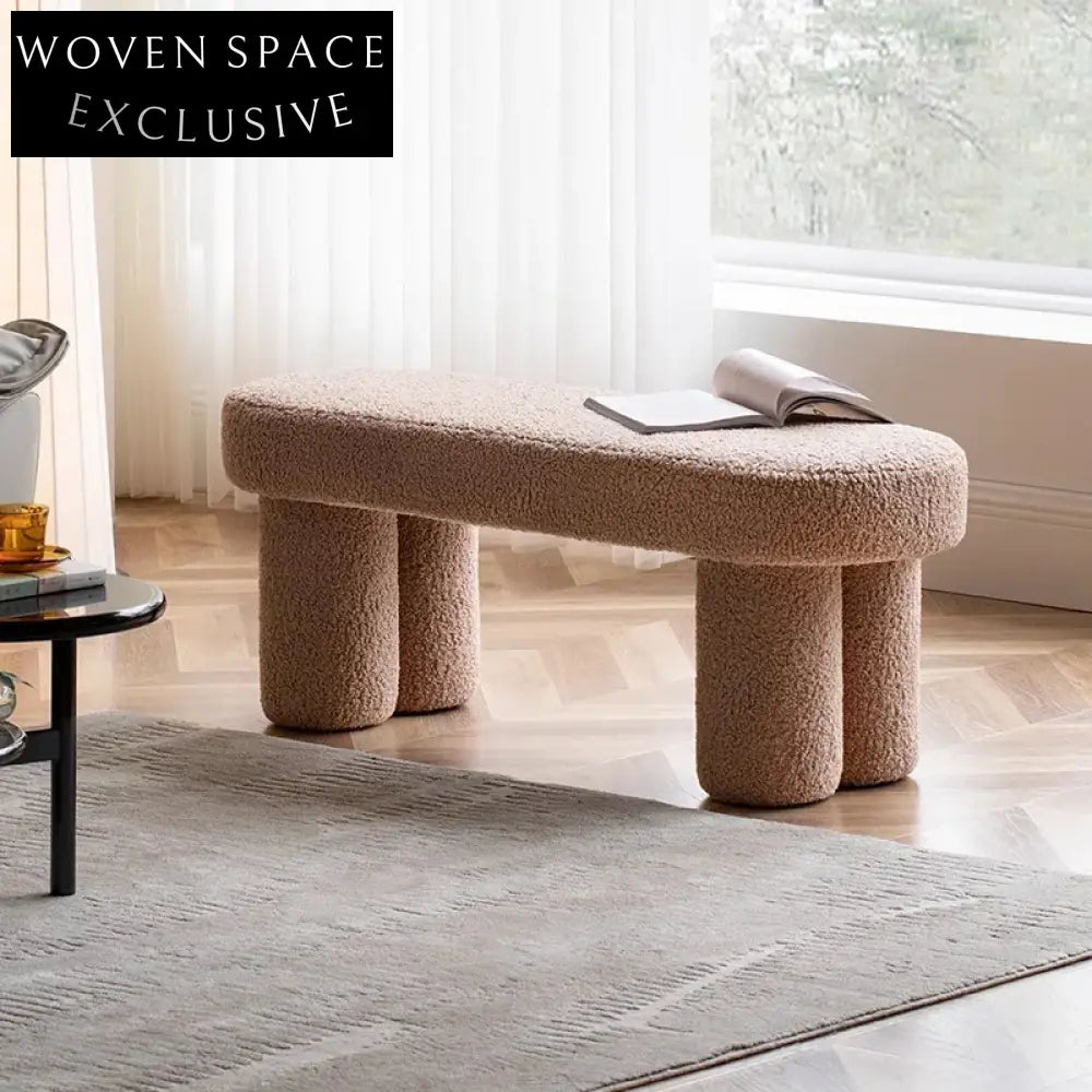 Plush Teddy Fabric Modern Bed End Ottoman Bench for Living Room