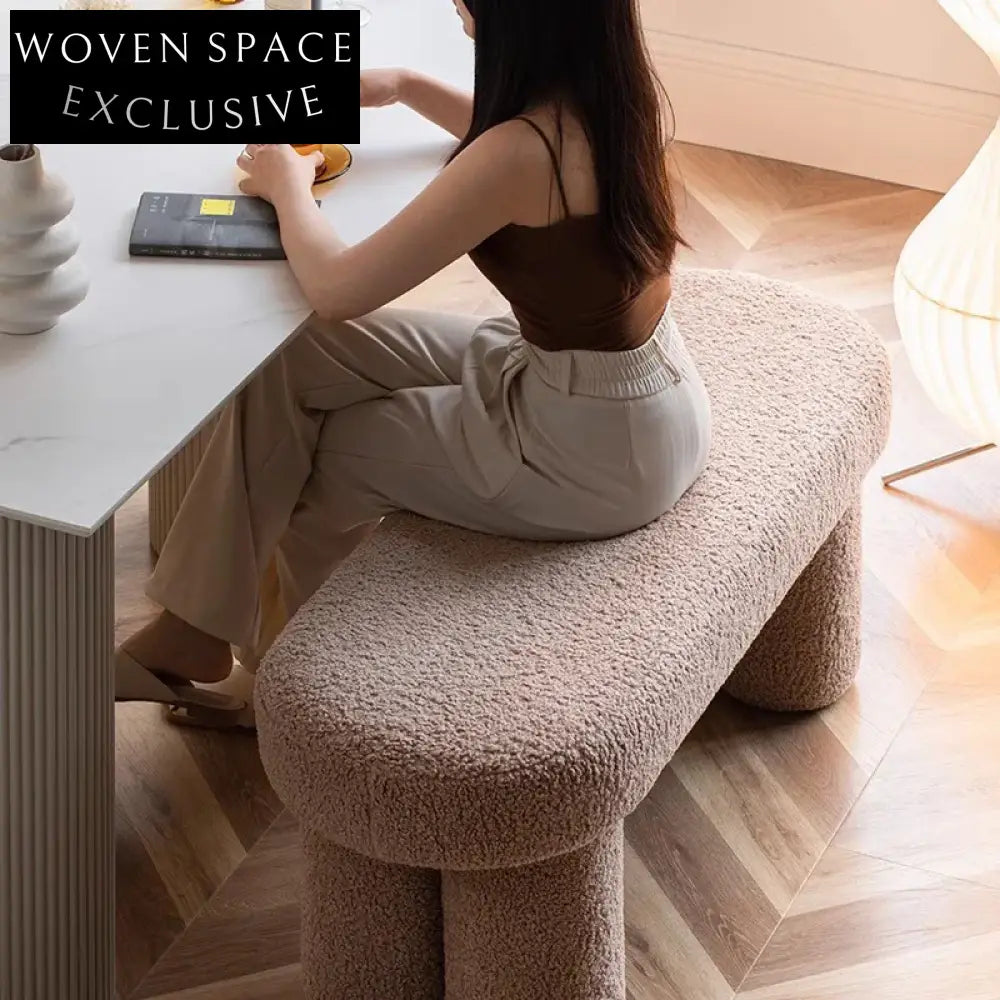 Plush Teddy Fabric Modern Bed End Ottoman Bench for Living Room