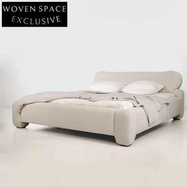 Plush Teddy Fabric Modern Italian Style King Queen Size Upholstered Bed Frame