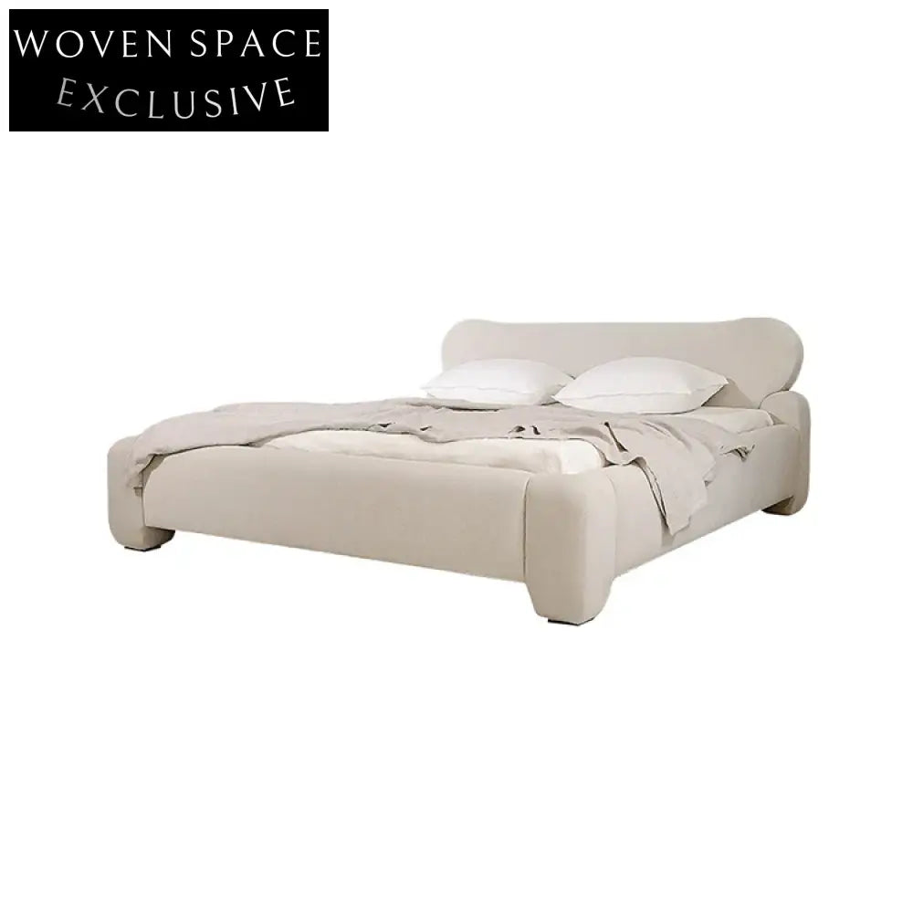 Plush Teddy Fabric Modern Italian Style King Queen Size Upholstered Bed Frame