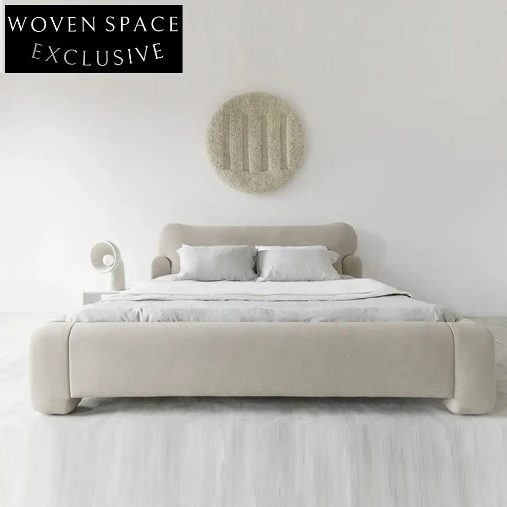 Plush Teddy Fabric Modern Italian Style King Queen Size Upholstered Bed Frame