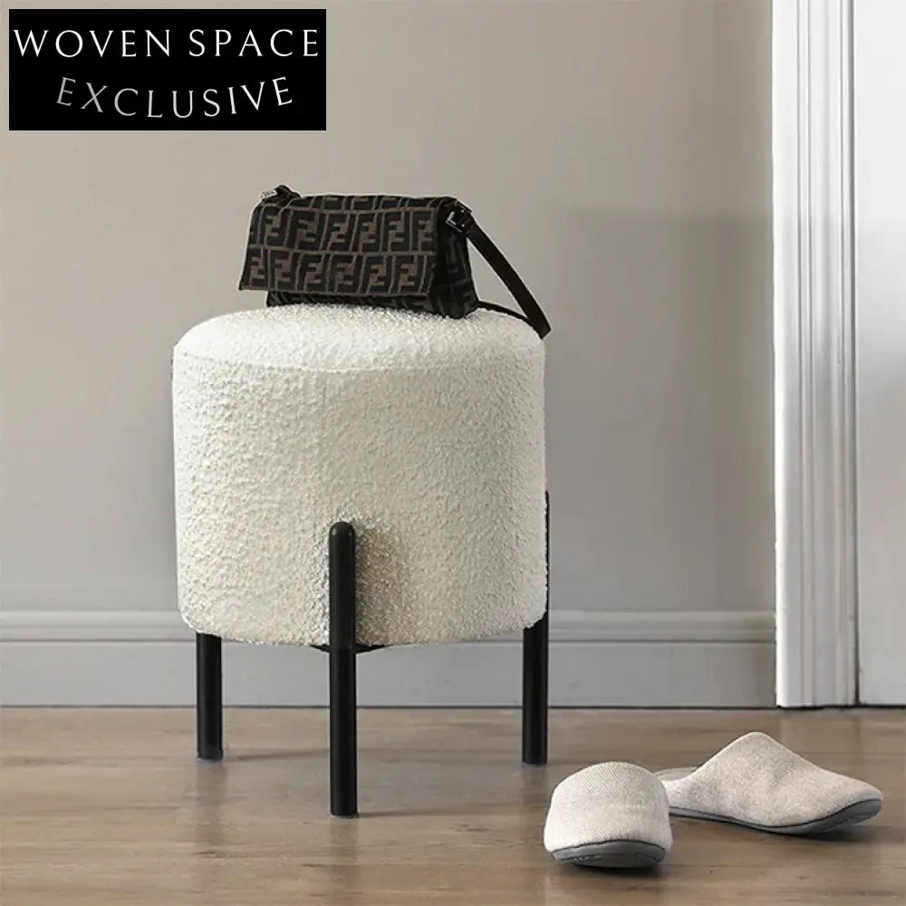 Plush Teddy Fabric Round Ottoman Stool for Modern Living Room Accent Furniture