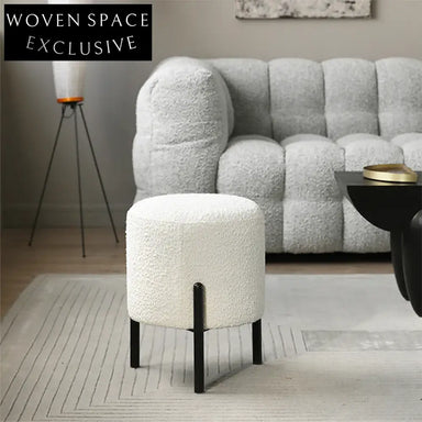 Plush Teddy Fabric Round Ottoman Stool for Modern Living Room Accent Furniture