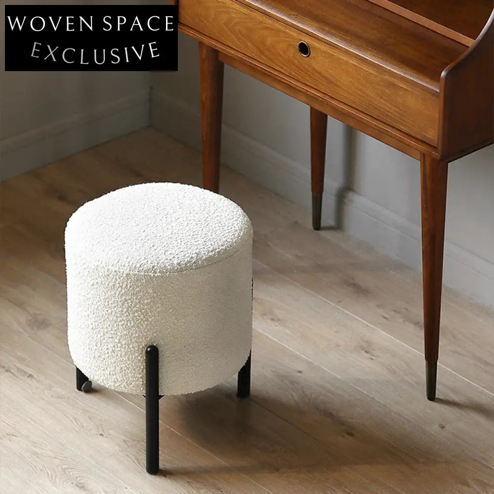 Plush Teddy Fabric Round Ottoman Stool for Modern Living Room Accent Furniture