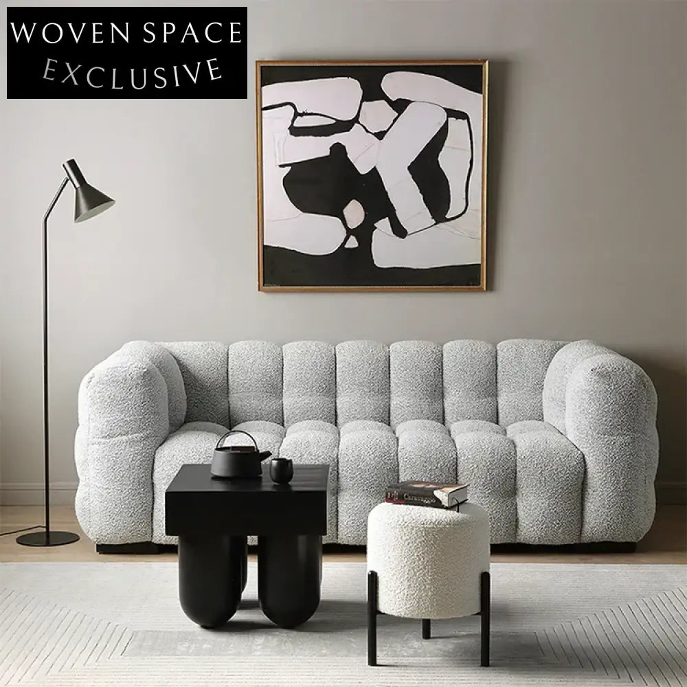 Plush Teddy Fabric Round Ottoman Stool for Modern Living Room Accent Furniture