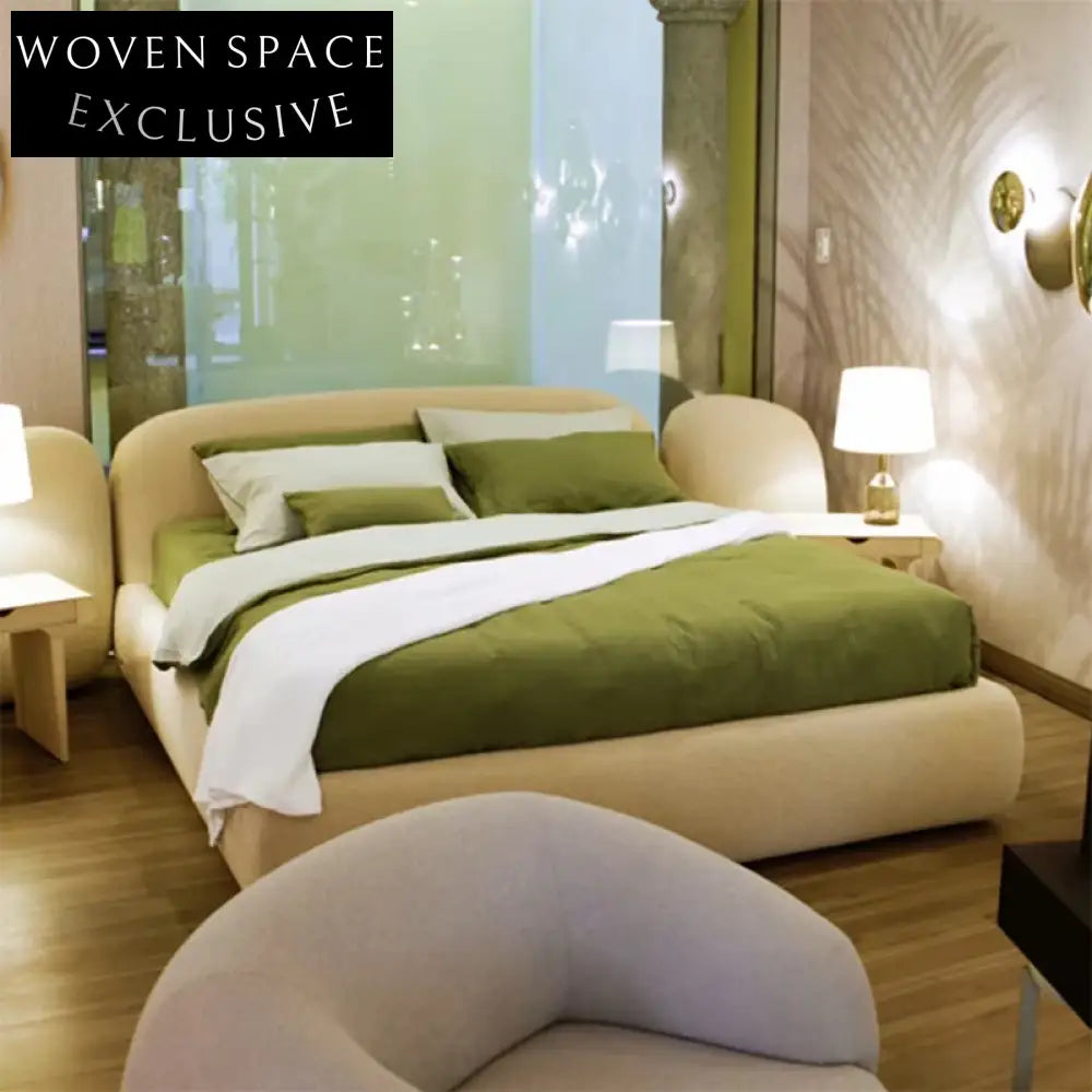 Plush Teddy Fabric Upholstered Modern Queen King Size Double Bed