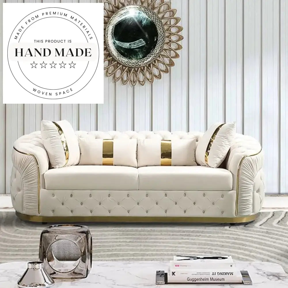 Plush Tufted Velvet Sectional with Gold Metal Feet Chesterfield Sofa