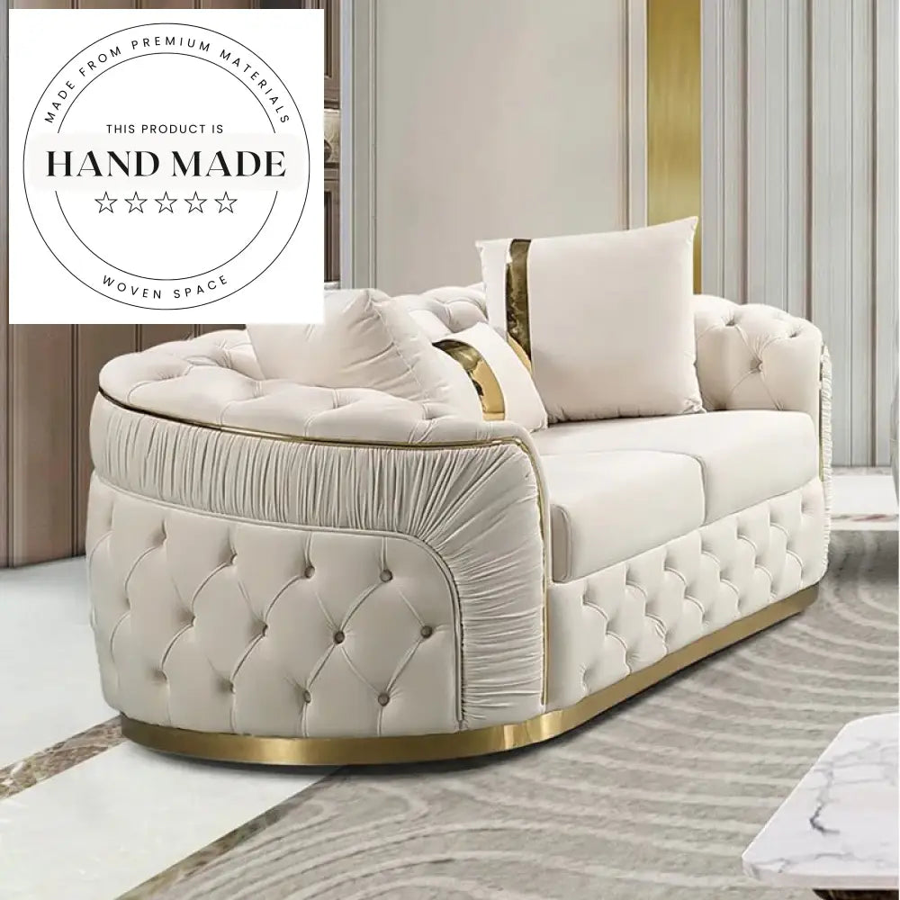 Plush Tufted Velvet Sectional with Gold Metal Feet Chesterfield Sofa