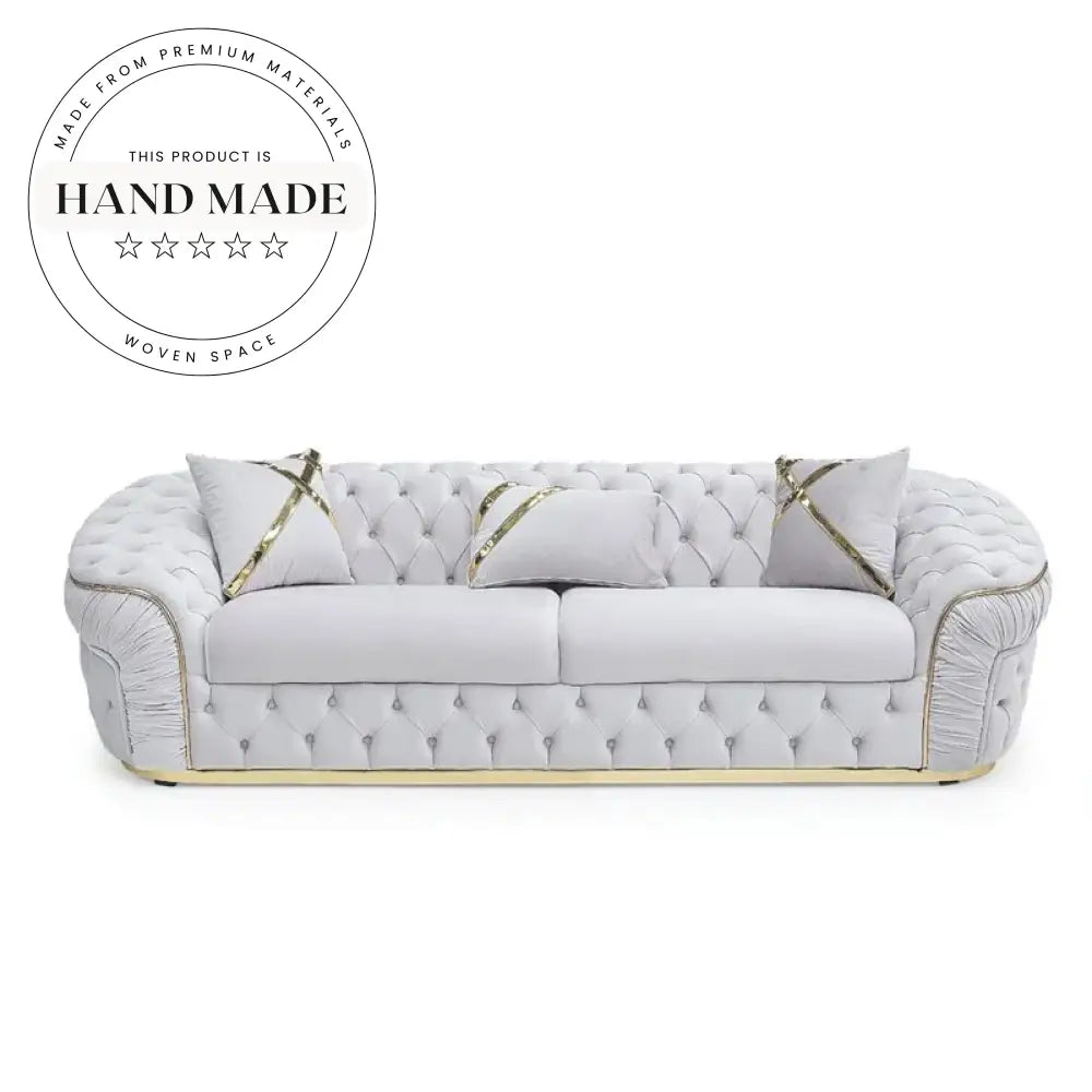 Plush Tufted Velvet Sectional with Gold Metal Feet Chesterfield Sofa