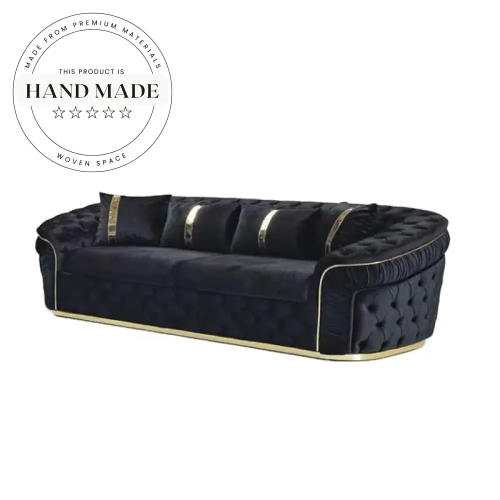 Plush Tufted Velvet Sectional with Gold Metal Feet Chesterfield Sofa