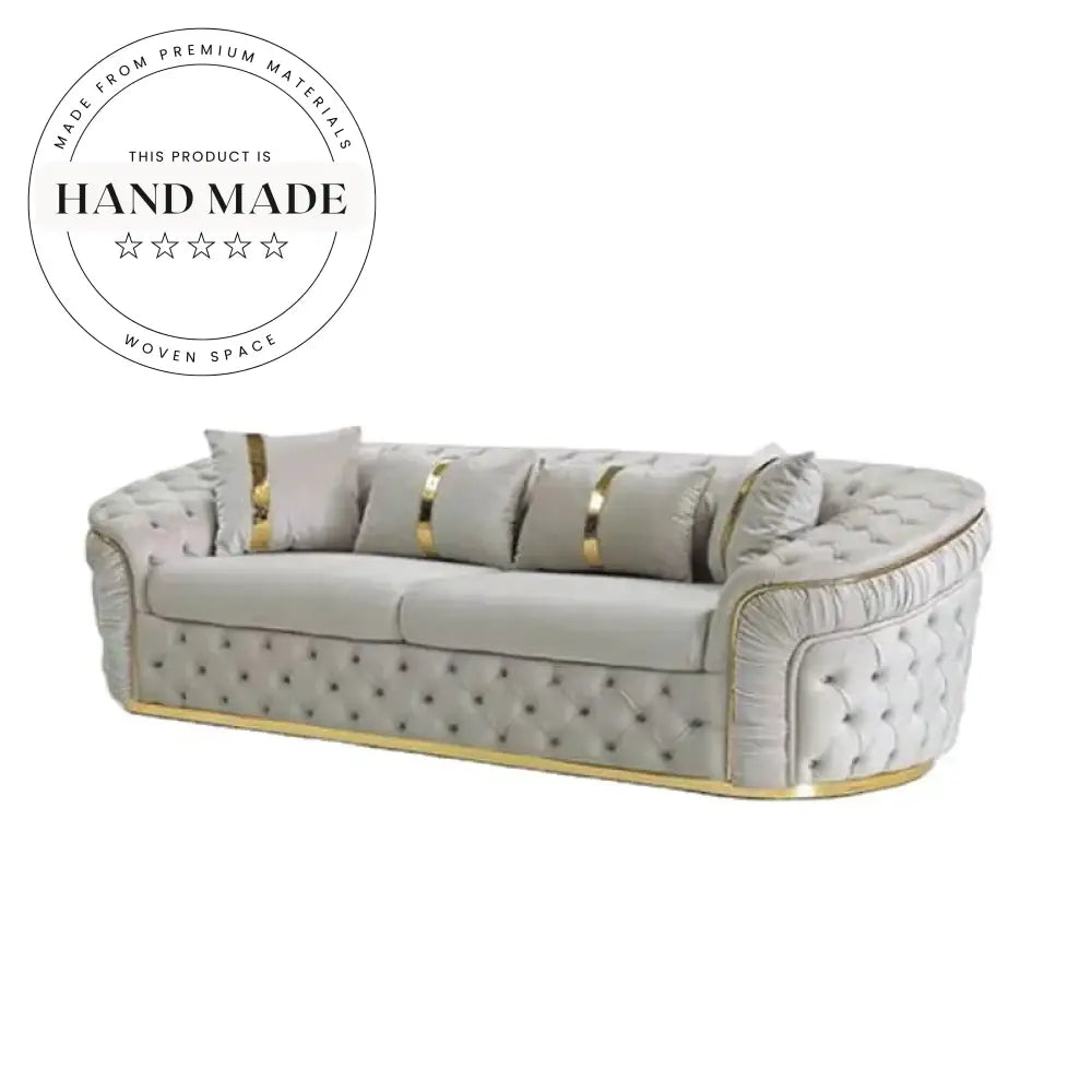 Plush Tufted Velvet Sectional with Gold Metal Feet Chesterfield Sofa