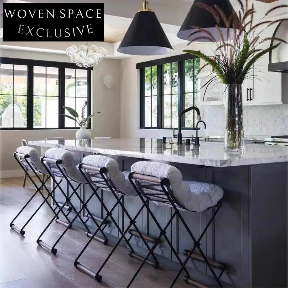 Plush Upholstered Bar Stool, Sturdy Metal Legs, Modern Kitchen & Cafe