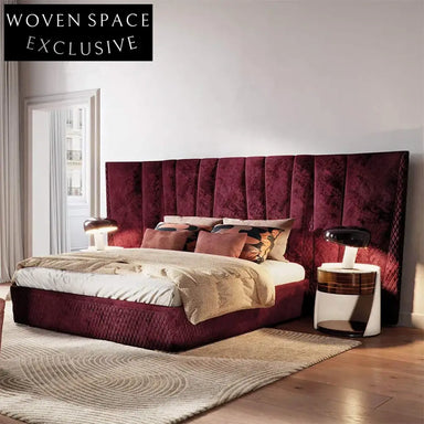 Plush Velvet Fabric King Size Upholstered Bed Frame with Soft Headboard