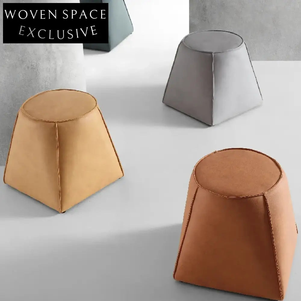 Plush Velvet Fabric Round Ottoman Footrest Modern Living Room Stool