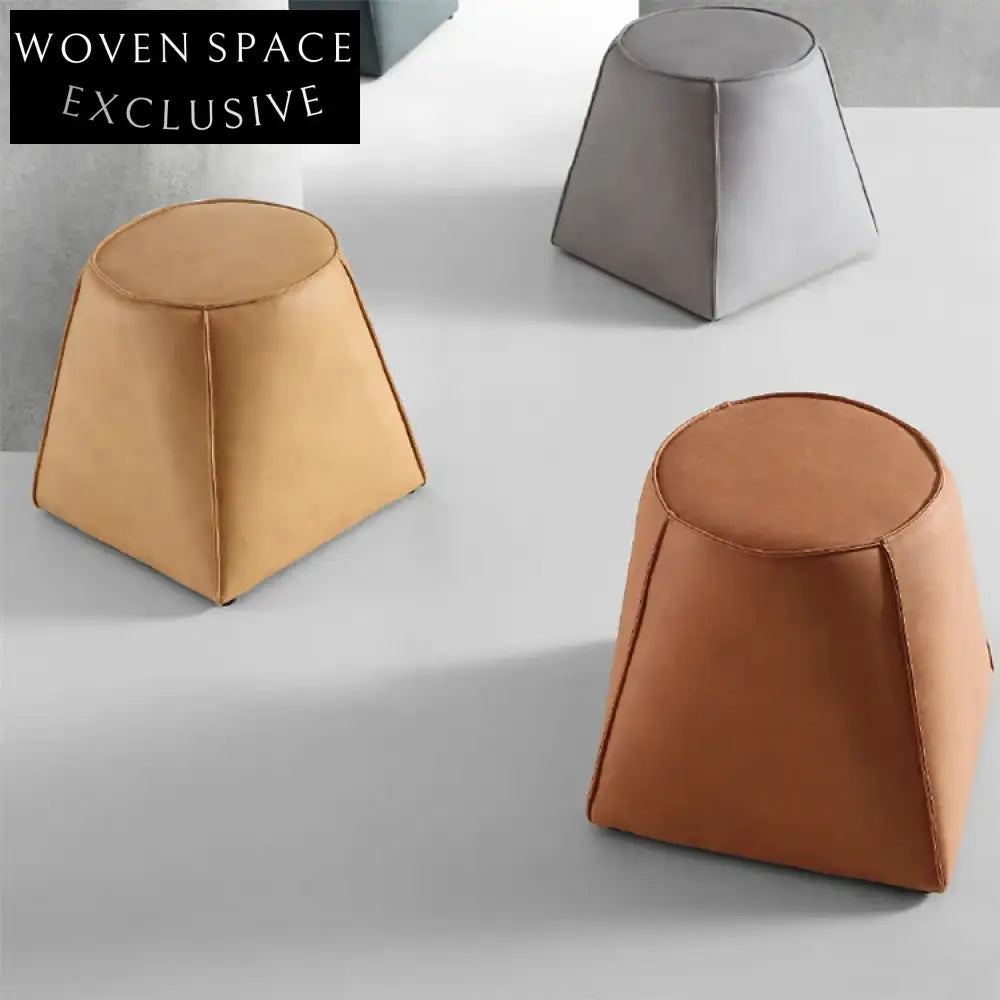 Plush Velvet Fabric Round Ottoman Footrest Modern Living Room Stool