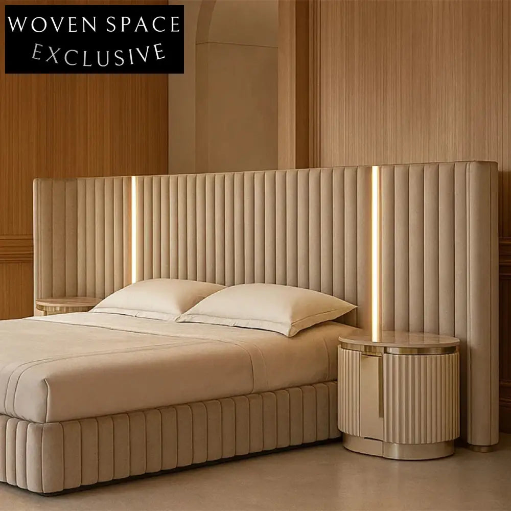 Plush Velvet King Bed Frame with Golden Metal Accents, Modern Luxury Design