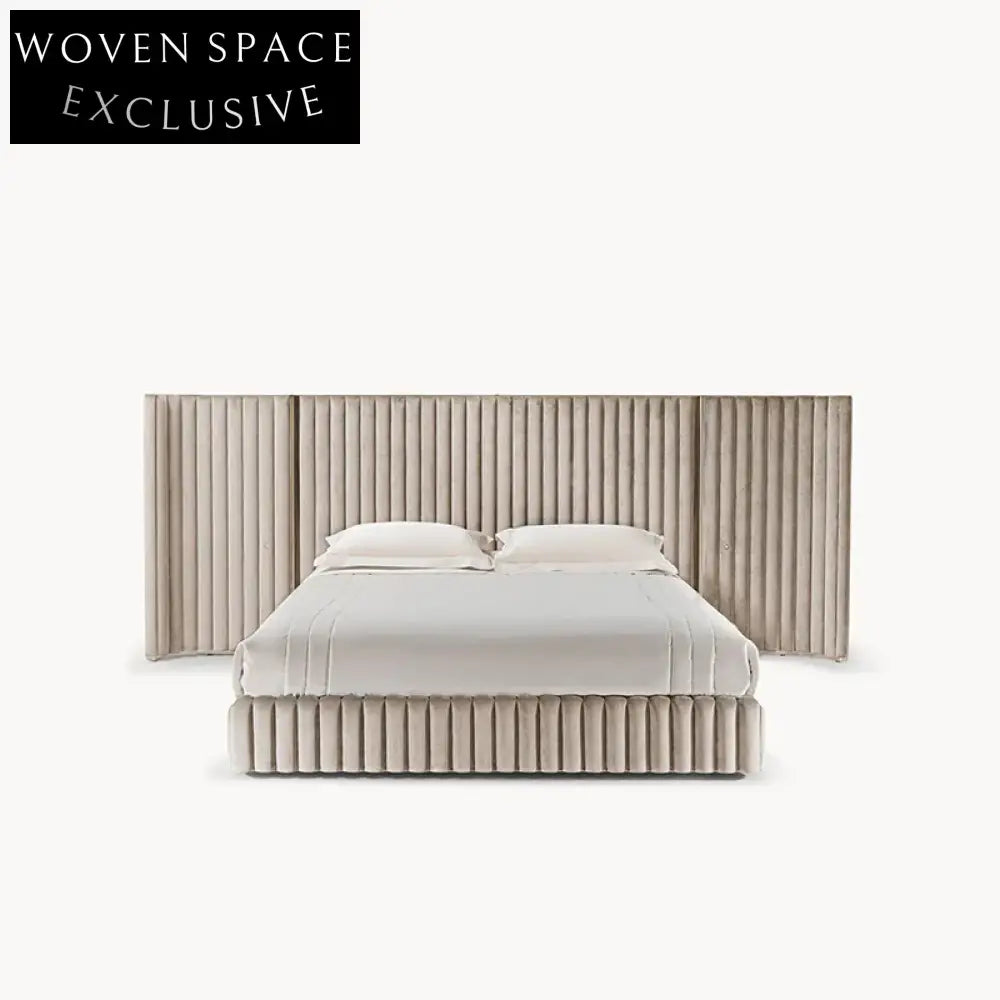 Plush Velvet King Bed Frame with Golden Metal Accents, Modern Luxury Design