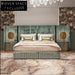 Plush Velvet King Bed Frame with Golden Metal Accents, Modern Luxury Design