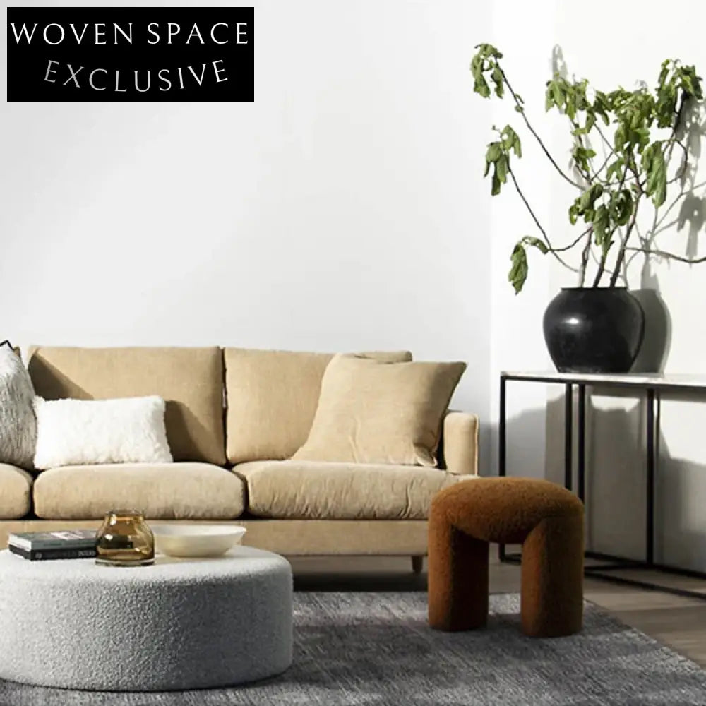 Plush Velvet Luxury Round Ottoman Stool, Modern Lamb Wool Accent Furniture