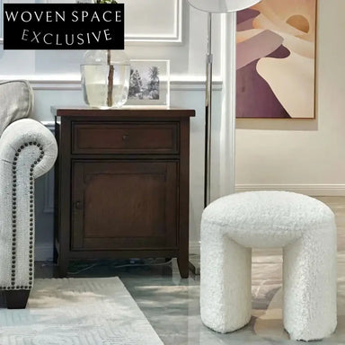 Plush Velvet Luxury Round Ottoman Stool, Modern Lamb Wool Accent Furniture