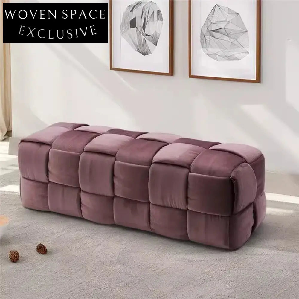 Plush Velvet Modern Cuboid Floor Ottoman Bench Stool for Living Room Entryway