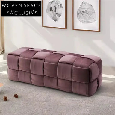 Plush Velvet Modern Cuboid Floor Ottoman Bench Stool for Living Room Entryway