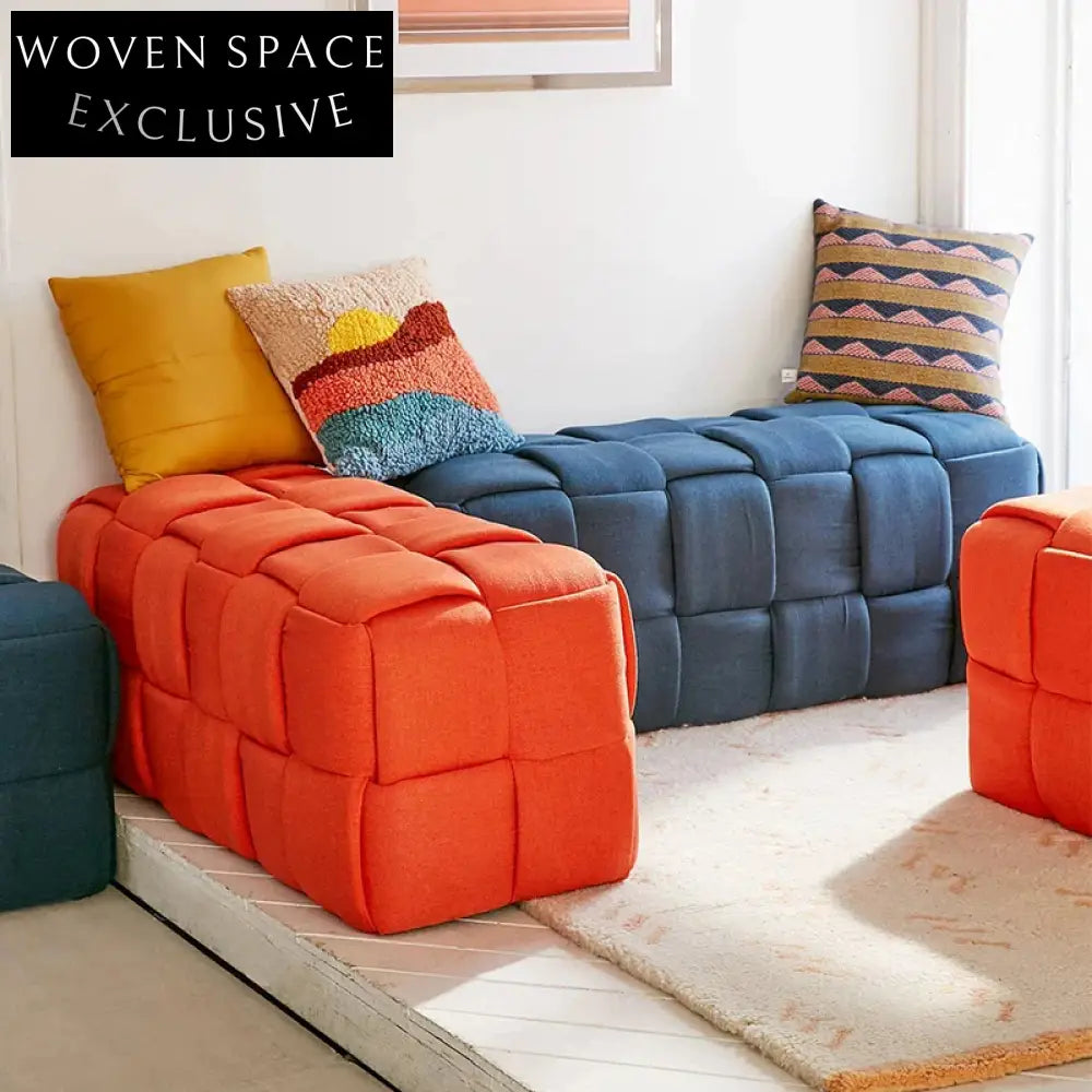 Plush Velvet Modern Cuboid Floor Ottoman Bench Stool for Living Room Entryway