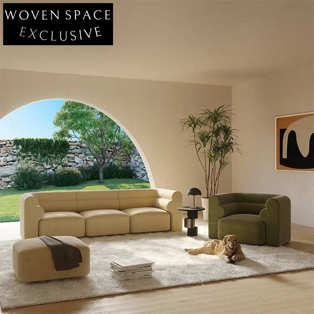 Plush Velvet Modular Sectional Sofa Set with Ottoman, Modern Living Room Couch