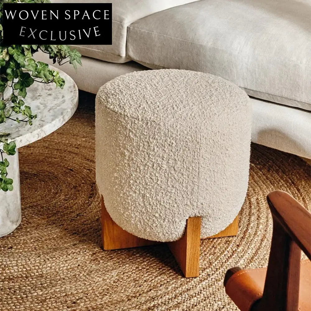 Plush Velvet Round Ottoman Stool with Solid Wood Legs Home Furniture