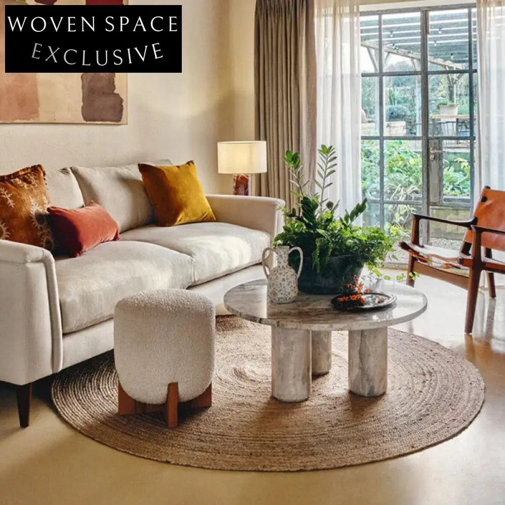 Plush Velvet Round Ottoman Stool with Solid Wood Legs Home Furniture