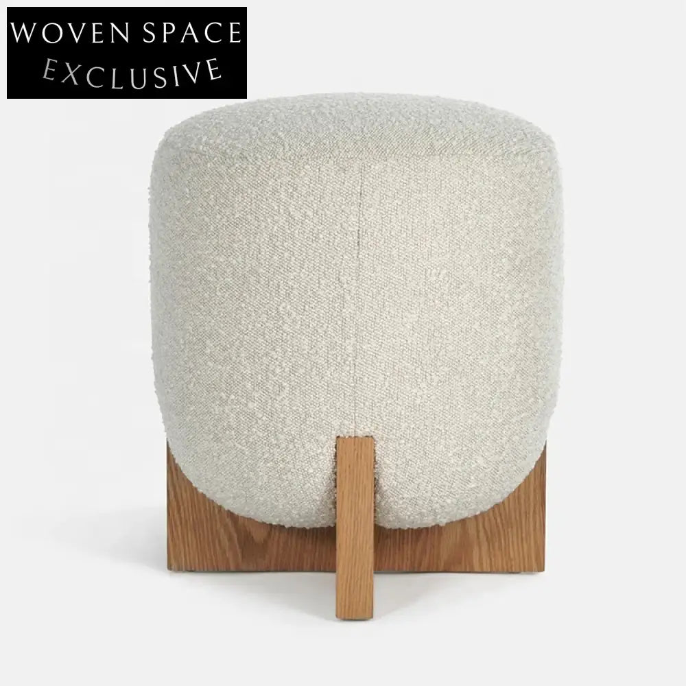 Plush Velvet Round Ottoman Stool with Solid Wood Legs Home Furniture