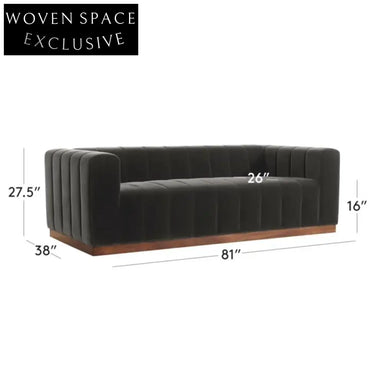 Plush Channeled Velvet Three-Seat Sofa, Modern Design, Solid Oak Frame Comfort