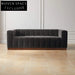 Plush Channeled Velvet Three-Seat Sofa, Modern Design, Solid Oak Frame Comfort