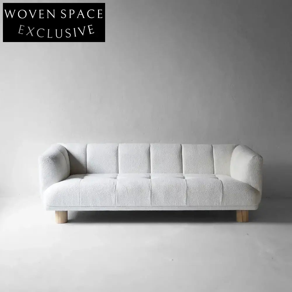 Plush White Boucle Three-Seat Sofa – Modern Living Room Couch Furniture